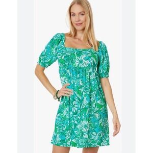 Lilly Pulitzer Delaney Dress‎ Botanical Green Safari Sangria Sz 14 NWT BABYDOLL